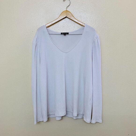 Inc Plus Size Ribbed-Knit Puff-Sleeve Top Size 3X White Stretch Fit - Picture 2 of 8